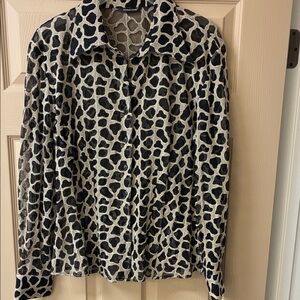 Samuel Dong Black and Cream Animal-Print Shirt Jacket